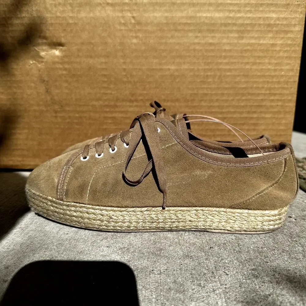 Sundance Ashbury Lace Up Espadrilles Sneakers Low Top Suede Leather Tan 38 7.5
